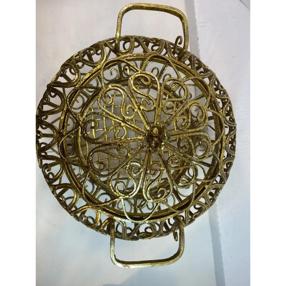 Vintage Reproduction French Style Wrought Iron Ornate Basket w/Lid & Handle